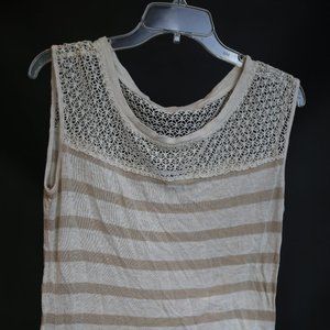 Sleeveless Striped Tee with Lacey Mesh Shoulders